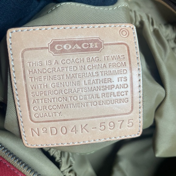 Coach Hamptons Red Canvas Vacchetta Tan Leather Trim/ Tote or Baby Tote - Picture 3 of 17